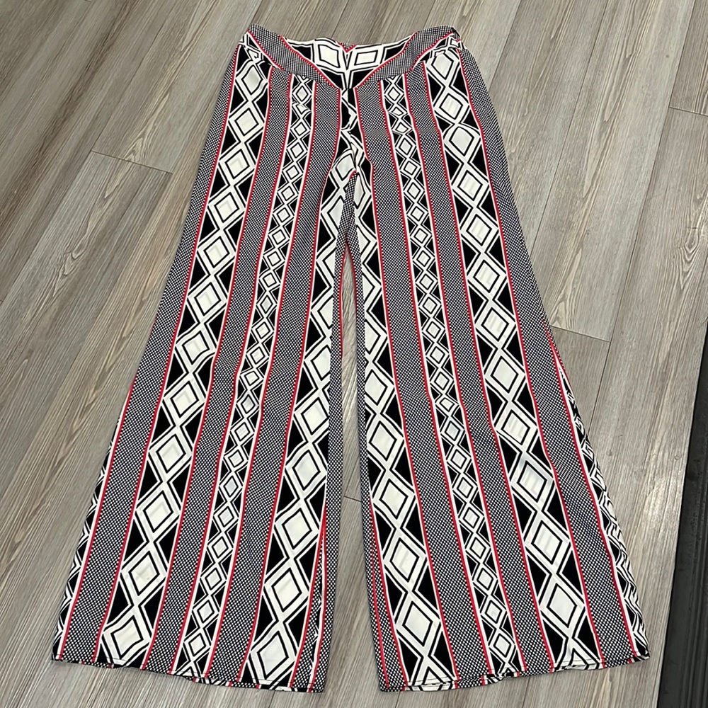 High rise wide leg retro printed pants